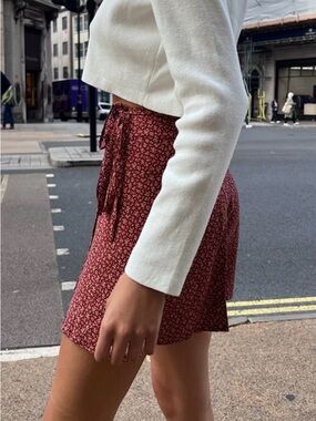 Brandy Melville Red Floral Wrap Skirt